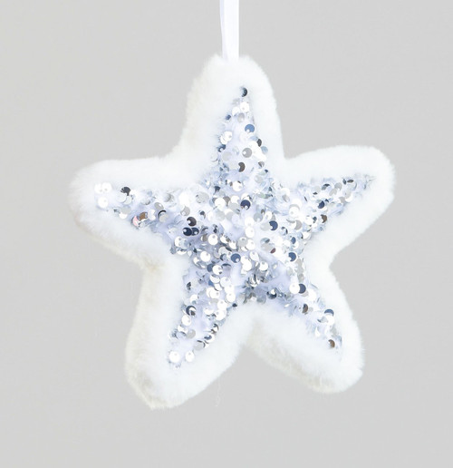 18cm Fabric/Sequin Star Silver/Wht