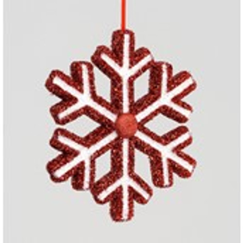 30cm Glitter Snowflake Dec Red/Wht