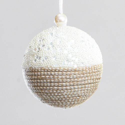 13cm String/Bead Ball Dec Beige