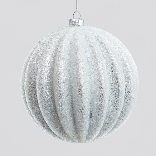 10cm Ridge Glitter Ball Silver