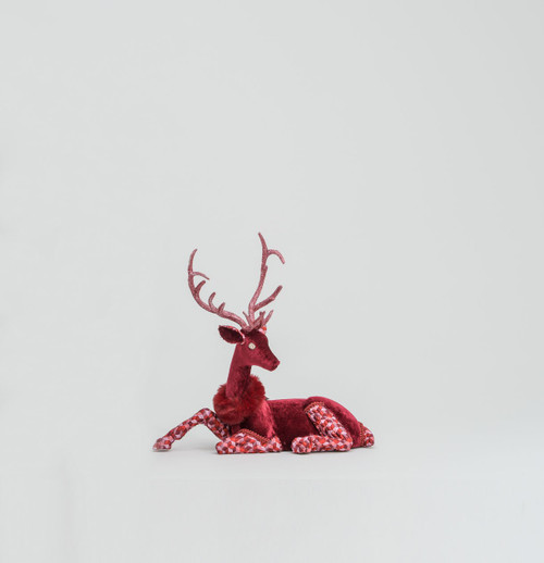 42cm Fabric Sitting Reindeer Orn