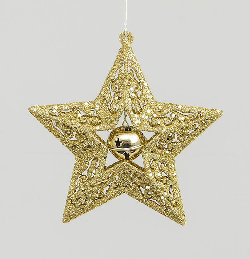 10cm Glitter Star w/Bell Gold