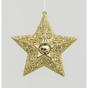 10cm Glitter Star w/Bell Gold