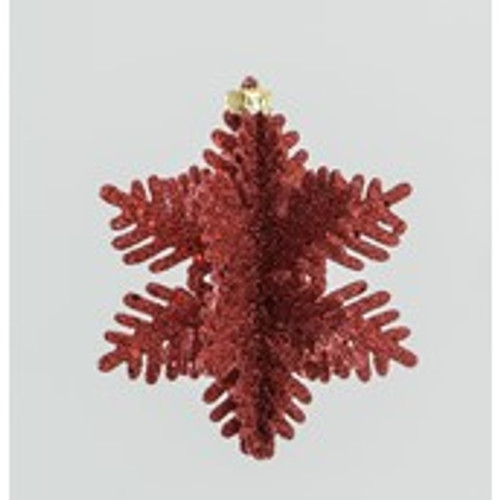 100mm Glitter Snowflake x6 Box Red