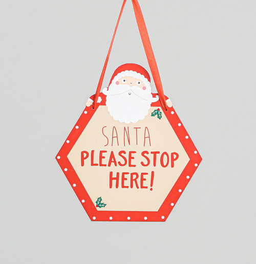 18cm Wood Hanging Santa Stop