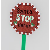 64cm Glitter Santa Stop Here Stake