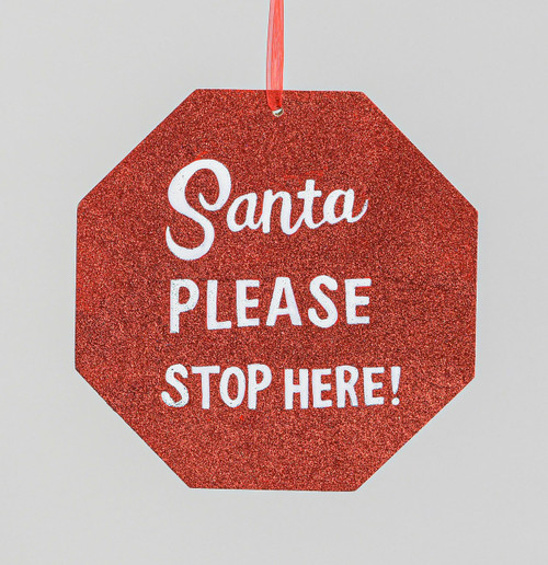 22cm Glitter Santa Stop Hanger Red