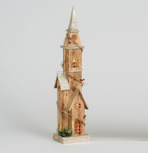74cm Wooden Church LED Champagne