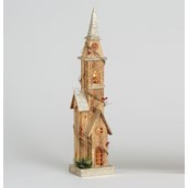 74cm Wooden Church LED Champagne