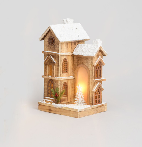 38cm Wooden House w/Light