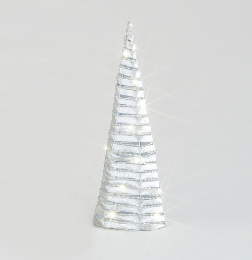 40cm Fabric Cone Orn w/LED Silver