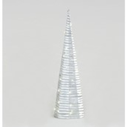 80cm Fabric Cone Orn. w/LED Silver