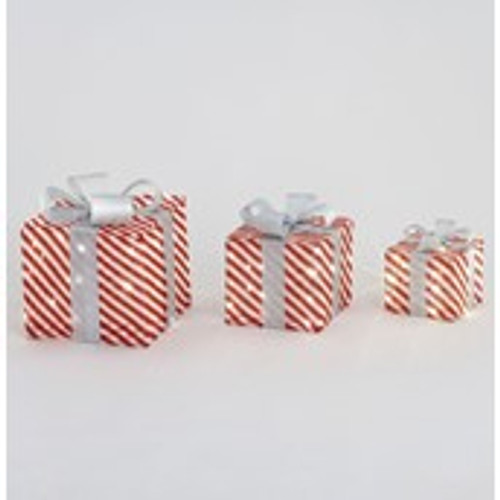 Fabric Giftbox x3 LED Red/Silver
