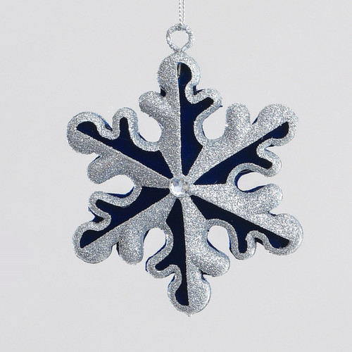 10cm Round S/Flake Dec Blue/Silver