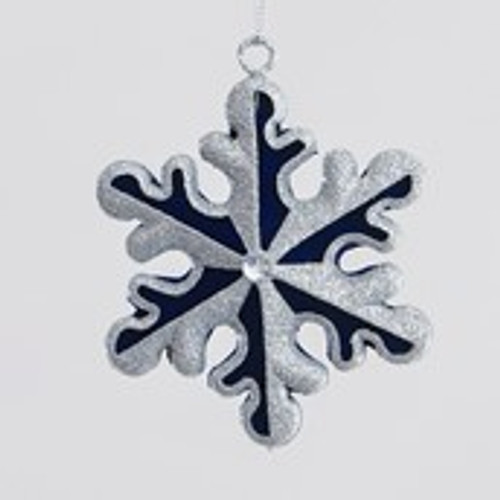 10cm Round S/Flake Dec Blue/Silver