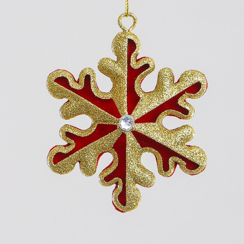 10cm Round S/Flake Dec Gold/Red