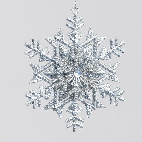 13cm Glitter S/Flake Dec Silver