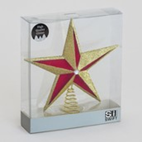 28cm Glitter Star Tree Top Red/Gol