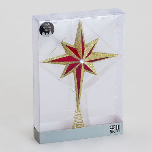 42cm Glitter Star Tree Top Red/Gol