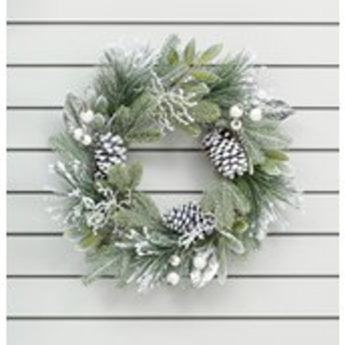 60cm Flock Mixed Pine/Cone Wreath