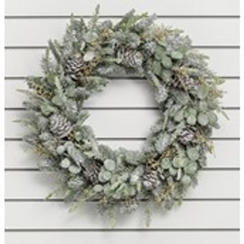 64cm Frosted Pine/Euc/Cone Wreath
