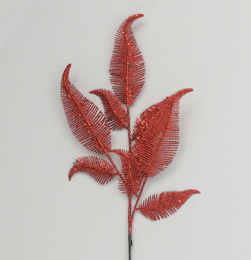 66cm Glitter Leaf x9 Red