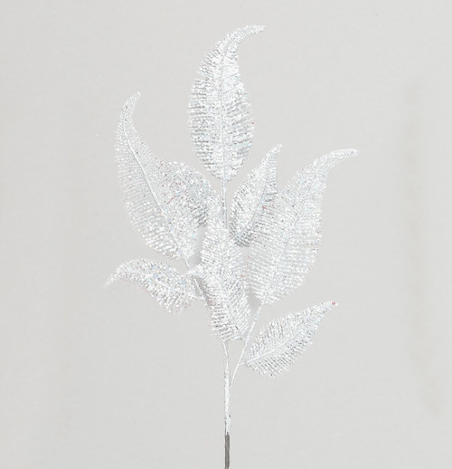 66cm Glitter Leaf x9 White