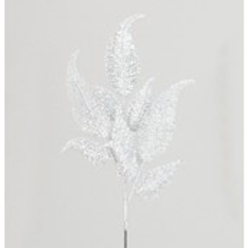 66cm Glitter Leaf x9 White