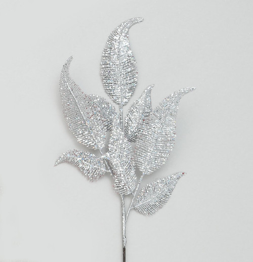 66cm Glitter Leaf x9 Silver