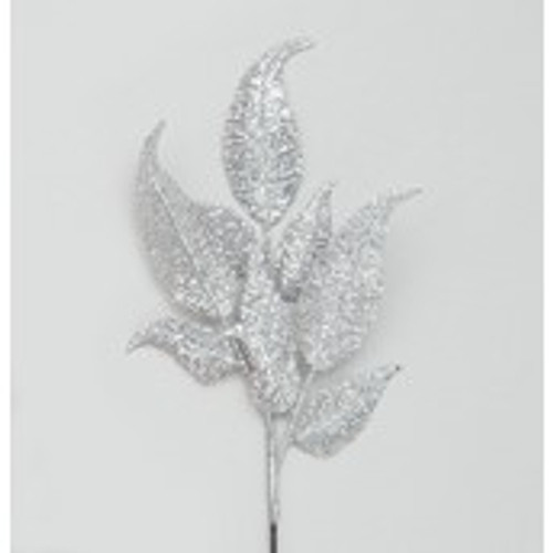 66cm Glitter Leaf x9 Silver