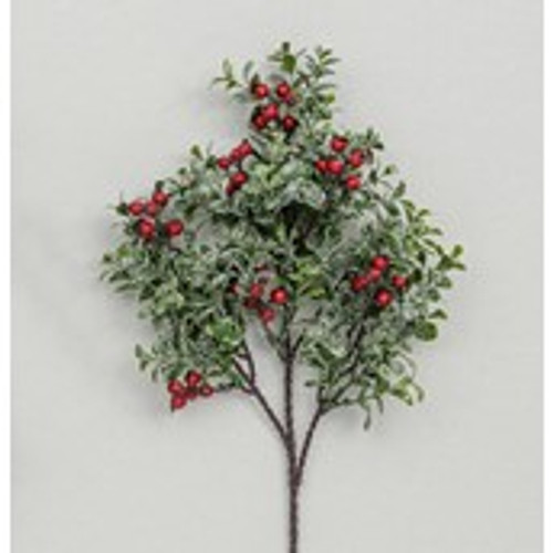 40cm Glitter Boxwood/Berry Spray