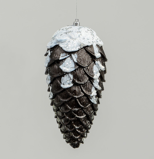 23cm Pine Cone w/Snow Decoration