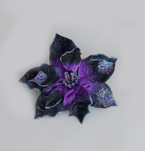 20cm Velvet Poinsettia w/Clip Purp