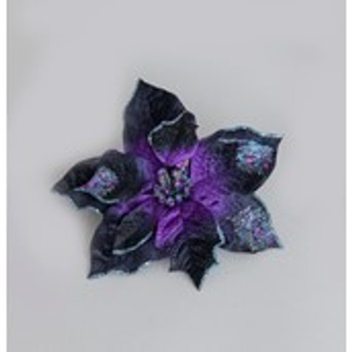 20cm Velvet Poinsettia w/Clip Purp