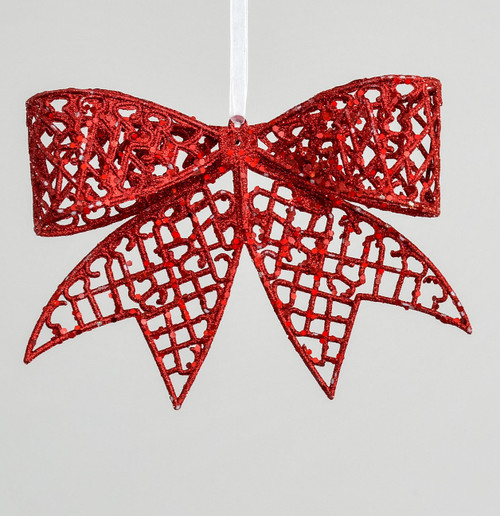 20cm Glitter Bow Decoration Red