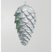 18cm Glitter Pine Cone Dec. Silver