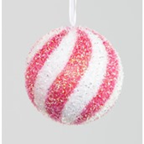 12cm Swirl Tinsel Ball Pink/White
