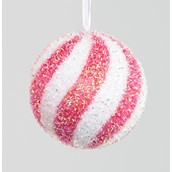 12cm Swirl Tinsel Ball Pink/White