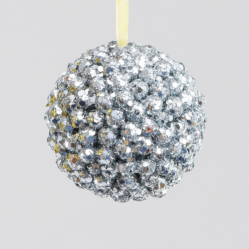 8cm Beaded Ball Decoration Silver