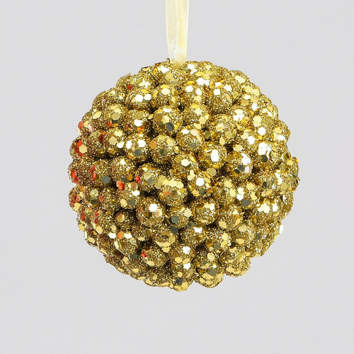 10cm Beaded Ball Decoration Gold