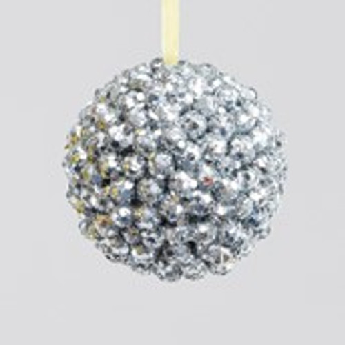 10cm Beaded Ball Decoration Silver