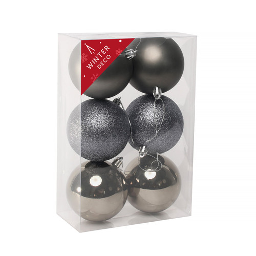 Pewter Shatterproof Baubles (8cm) (6 pieces)