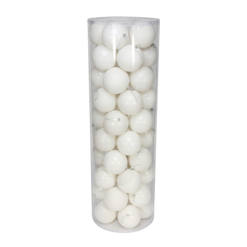 White 10cm Plastic Ball in tube (matt,shiny,glitter) x 48