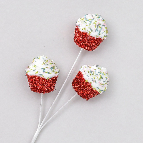 46Cm Glitter Cup Cake Spray - Red / White