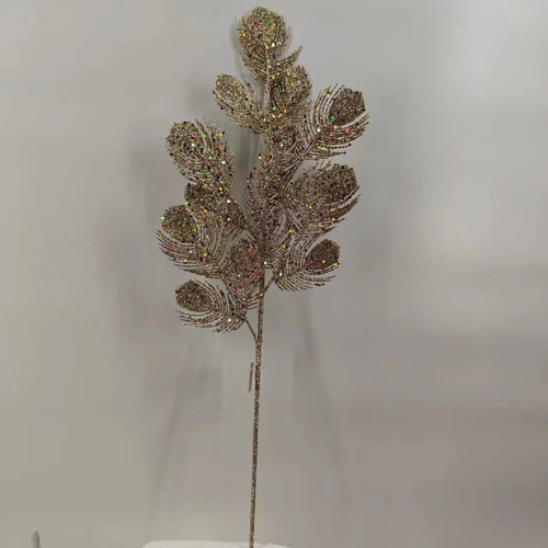 66Cm Glitter Peacock Leaf - Champagne