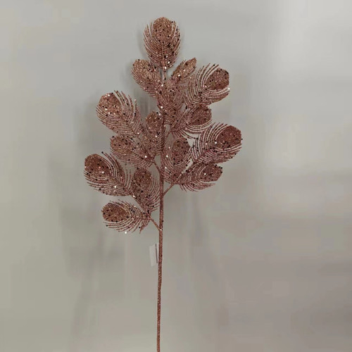 66Cm Glitter Peacock Leaf - Rose Gold
