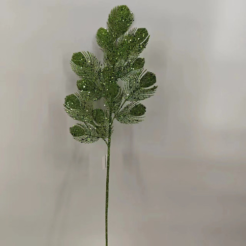 66Cm Glitter Peacock Leaf - Green