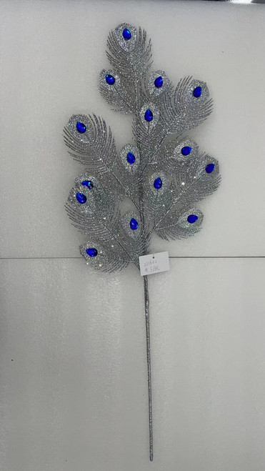 66Cm Peacock Leaf/Gem  - Silver / Blue