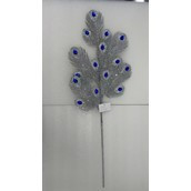 66Cm Peacock Leaf/Gem  - Silver / Blue