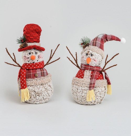 33cm Check Fabric Snowman Orn 2 As